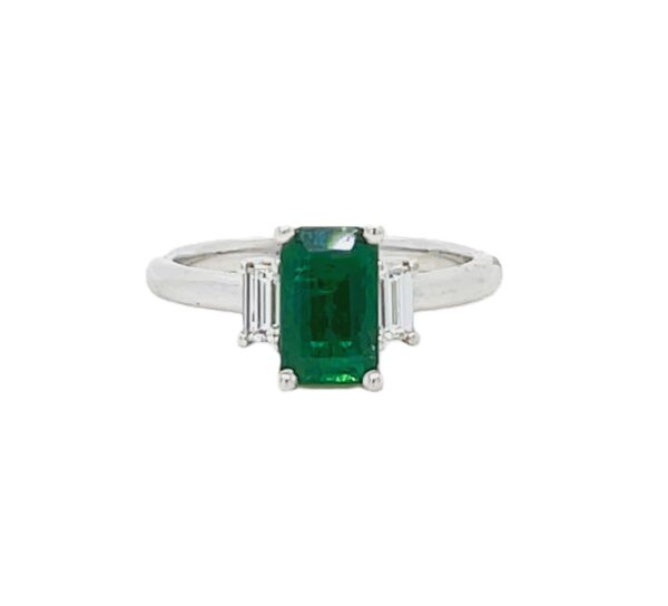 18K White Gold Emerald & Baguette Diamond Ring