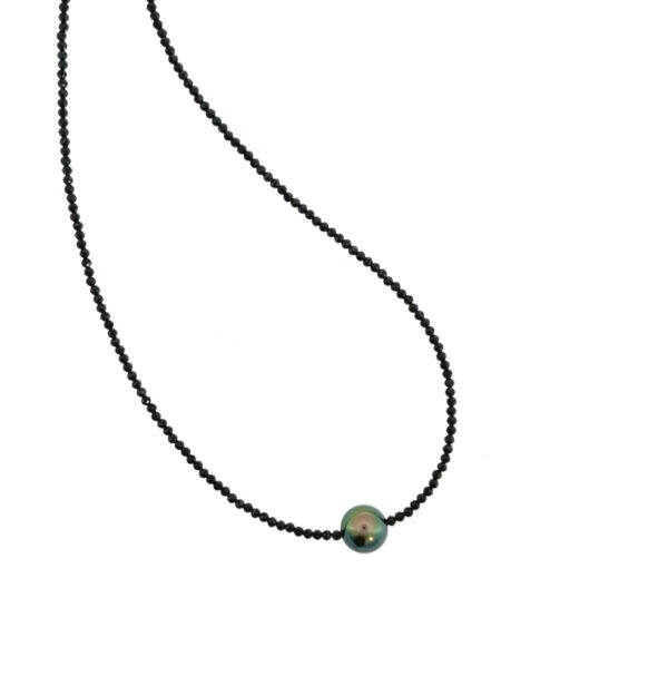 Black Tahitian Pearl and Black Spinel Necklace
