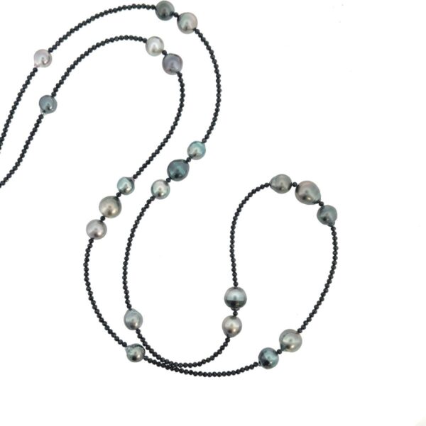 Black Tahitian Pearl & Black Spinel Necklace with 14K White Gold Clasp