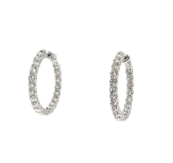 14K White Gold Diamond Hoop Earrings