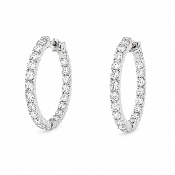 14K White Gold Diamond Hoop Earrings