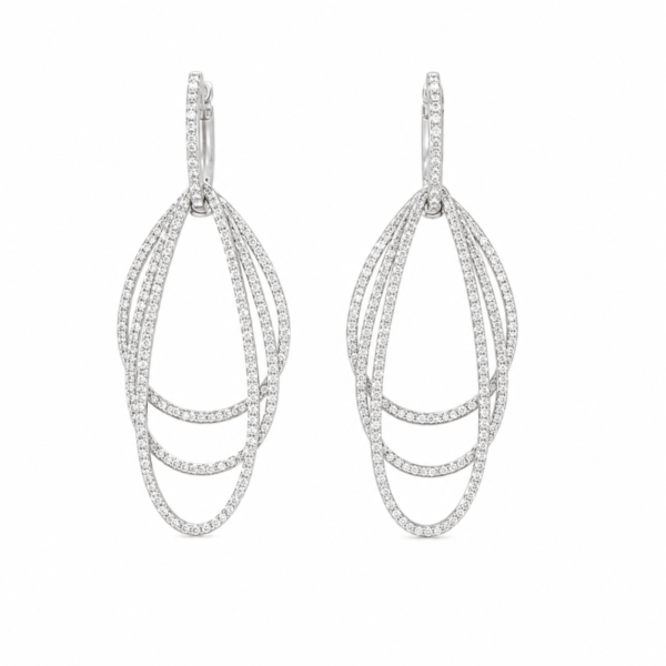 18K White Gold Triple Pavé Diamond Teardrop Earrings