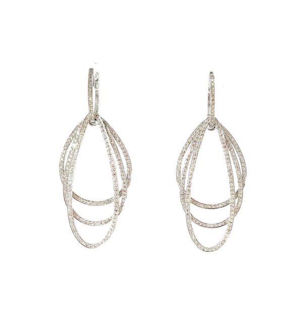 18K White Gold Triple Pavé Diamond Teardrop Earrings