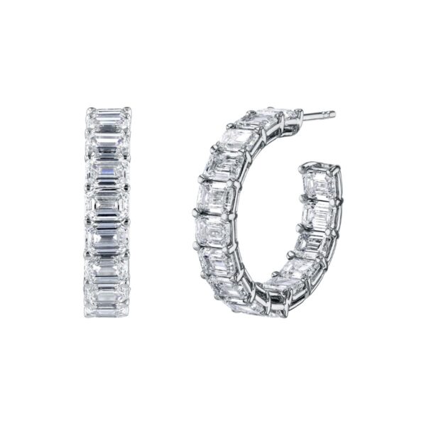 18KW 1" East-West Emerald Cut Diamond Stud Earrings