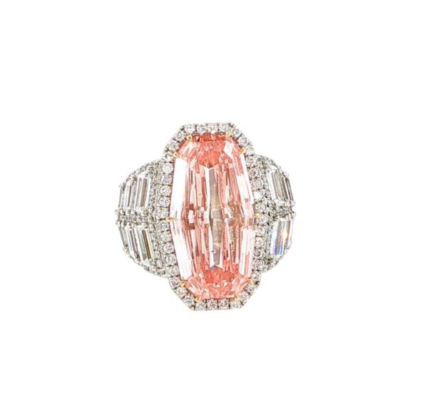 Platinum & 18K White Gold Invisible Chevron Style Diamond Ring
