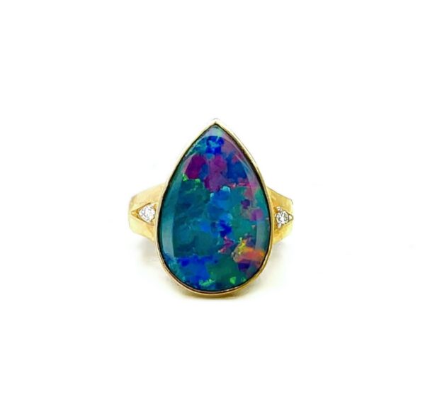 14K Yellow Gold Australian Opal & Diamond Ring