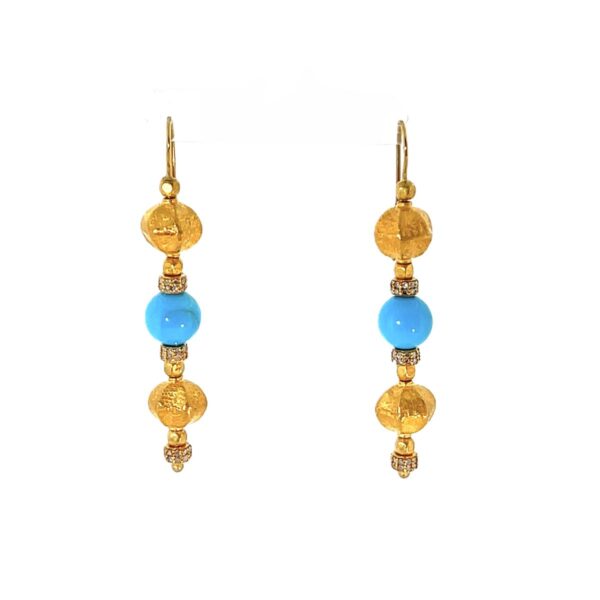 18K Yellow Gold Sleeping Beauty Turquoise & Diamond Earrings