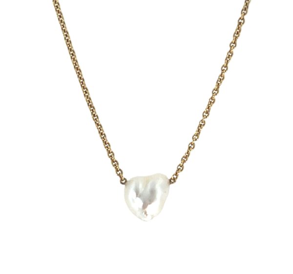 18K Yellow Gold Heart Pearl Necklace