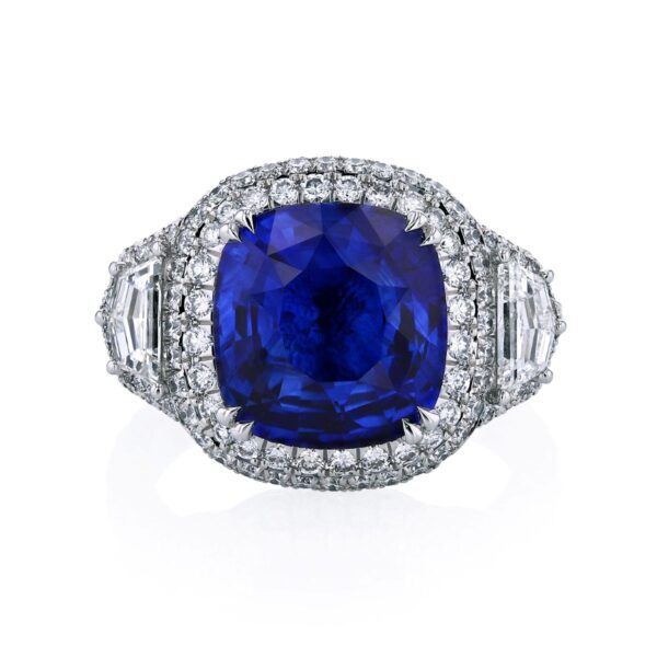 Platinum Blue Sapphire & Diamond Ring