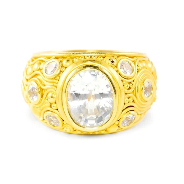 22K Yellow Gold Neptune Ring with White Zircon