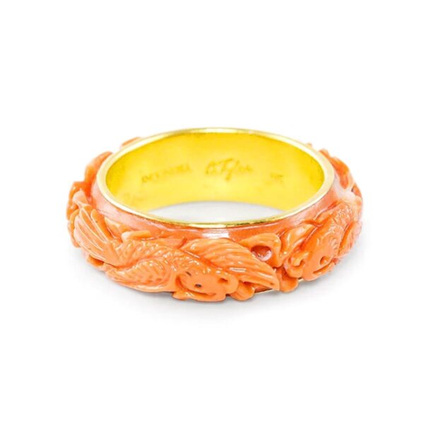 22K Gold Band with Hand-Carved Italian Coral