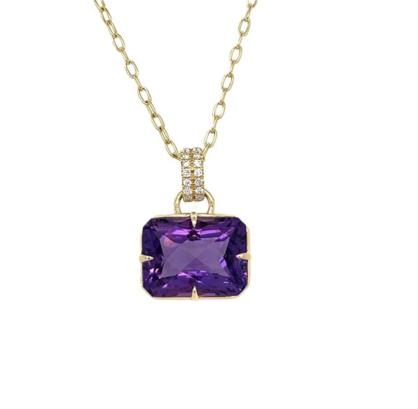 18K Yellow Gold 12.75CT Checkerboard Amethyst Pendant