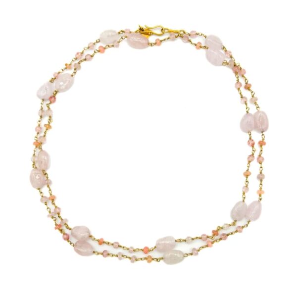 18K Yellow Gold Staccato Necklace Ethiopian Opal & Morganite Quartz