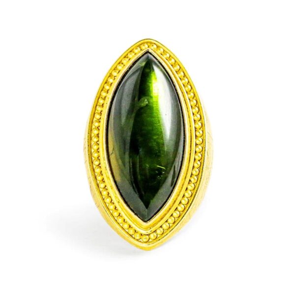 22K Gold Futbol Ring with Green Tourmaline Marquise Cabochon