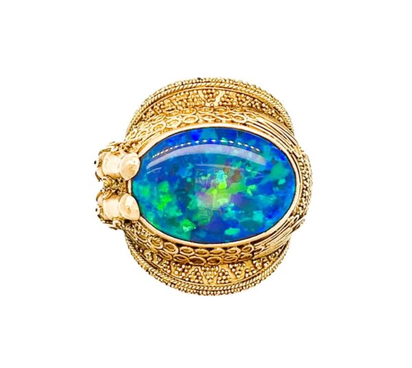 22K YG Ramses Ring – Australian Blue-Green Opal