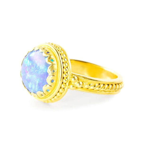 22K Yellow Gold Deidre Ring with Blue-Black Australian Opal