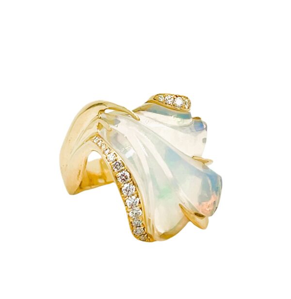 18K Yellow Gold 10.82CT Carved Crystal Opal Diamond Ring