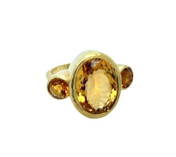 22K Yellow Gold Three-Stone Citrine Bezel Ring