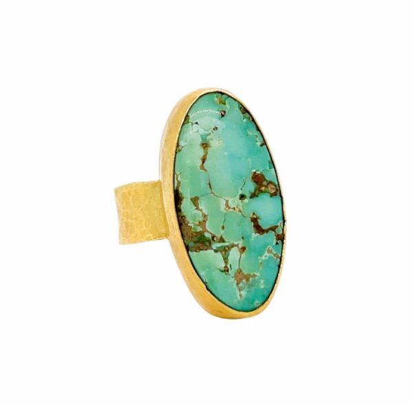 22K Yellow Gold Turquoise Hammered Ring