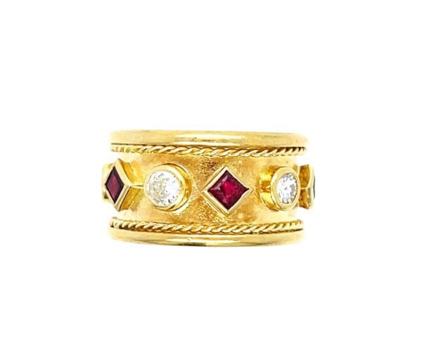 18K Yellow Gold Ruby & Diamond Band