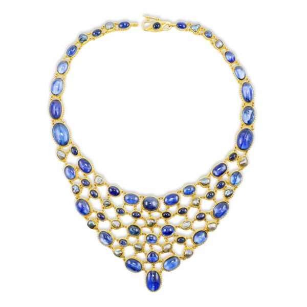 18K & 22K Gold Indigo Fishnet Bib Necklace