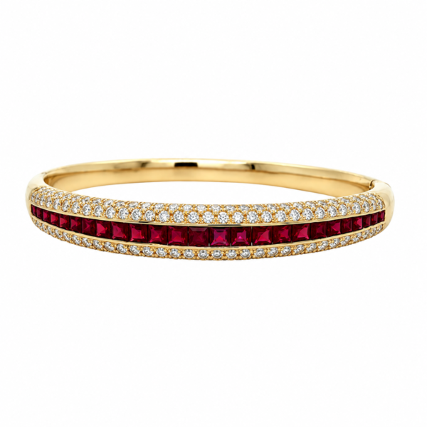 18K Yellow Gold Ruby & Diamond Bangle Bracelet